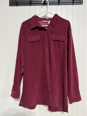 Vintage White Stag Burgundy Microsuede Button Down Shirt XL